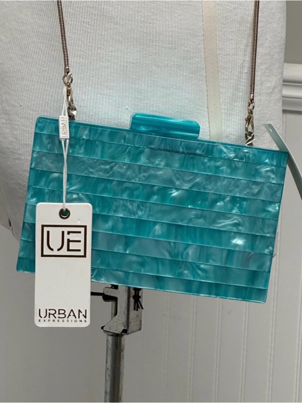 Urban Expressions Teal Ripple Acrylic Box Clutch